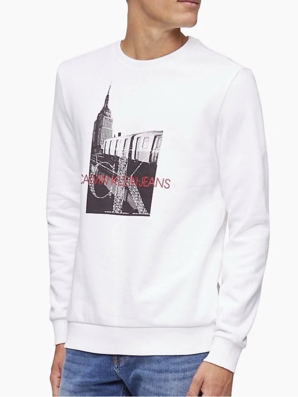 Calvin Klein White Crewneck Subway New York Pullover‎ Sweatshirt